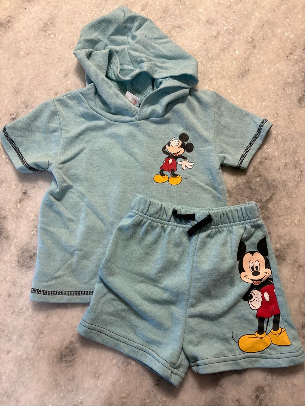 Light Blue Mickey Mouse Hooded Tee & Shorts Set